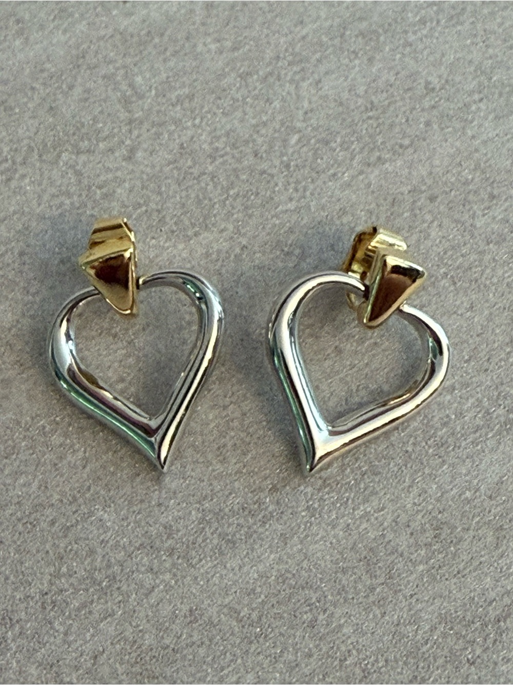 Vintage Heart Shaped Silver & Gold Tone Dangle Clip On Earrings